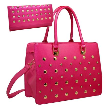 GOLD RUSH Gold Rush 820W20SET-FU 2 Tones Rhinestone Studed Purse Wallet Set - Fuchsia 820W20SET-FU